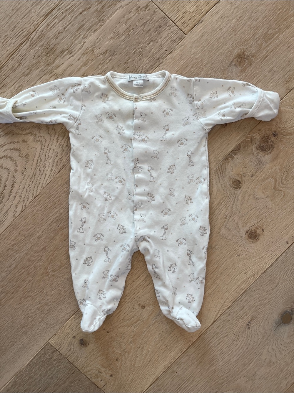 Kissy Kissy Cream One-Piece Footie with Tiny Animal Print size 0-3 months